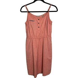 TOAD&CO Festivator Dress Organic Cotton  Coral Red Chambray Button Front Size XS